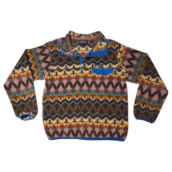 Patagonia Synchilla Snap T Pullover Womens Small Aztec Big Anthos Pink - Picture 1 of 7
